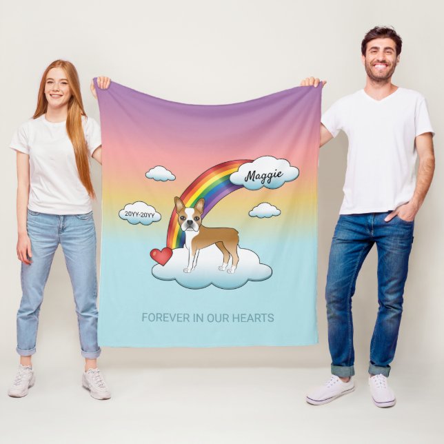 Rädd och vit Boston Terrier Regnbågsminne Fleecefilt (På plats)