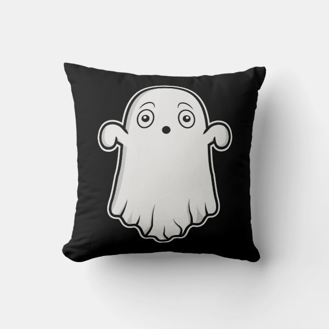 Rädd Tecknad Spökhalloween Svart Och Vitt Kudde (Framsida)
