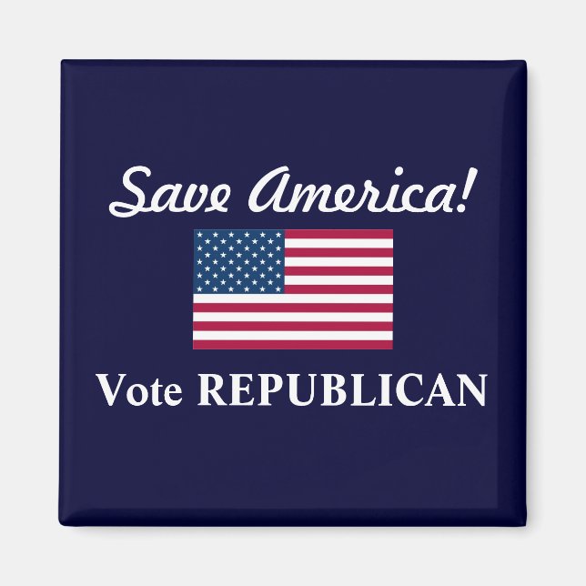 Rädda Amerika!/Rösta REPUBLIKANSK+USA:s flagga  Magnet (Framsidan)