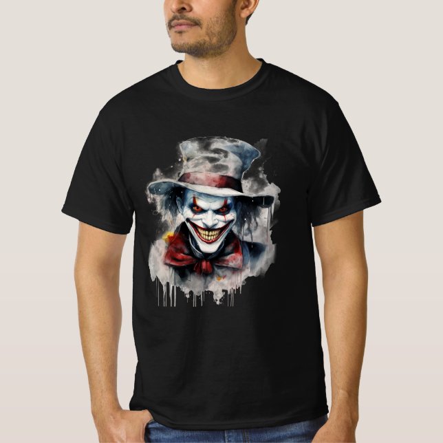 Rädda Ansikte: Evil Clown Smile i Halloween T Shirt (Framsida)