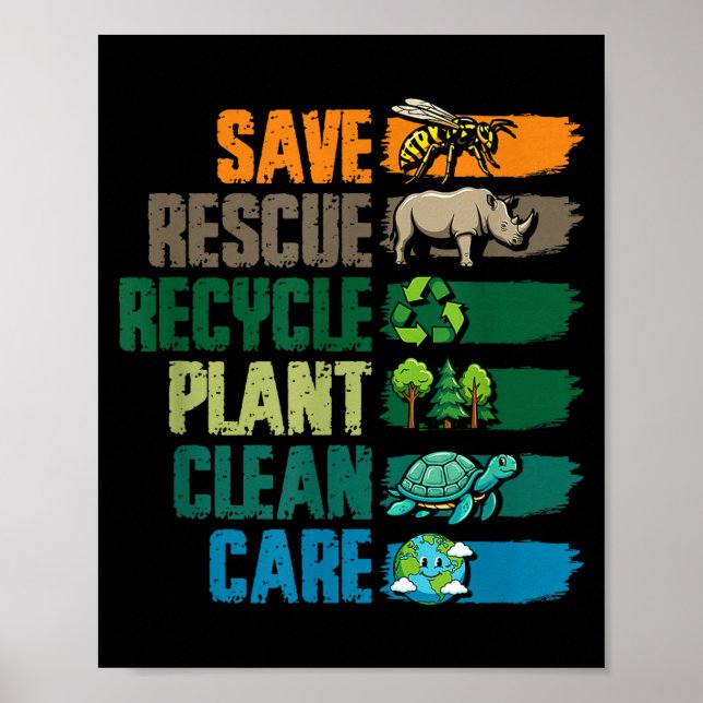 Rädda återvinn planta ren vård jord dag  poster (Framsidan)