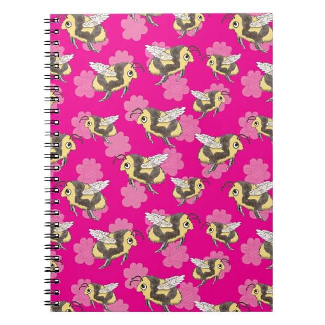 Rädda bin på rosa blommig bakgrund anteckningsbok (Framsidan)