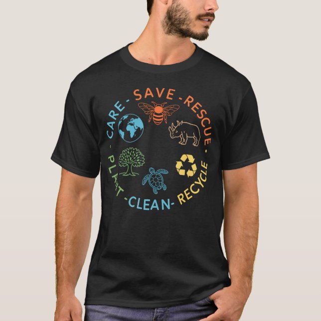 Rädda bin Rädda djur Återvinn plast jord T Shirt (Framsida)