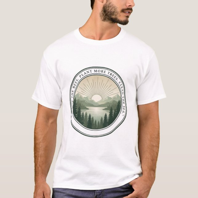 Rädda Bina Plantera Fler Träd Rensa Havet T Shirt (Framsida)