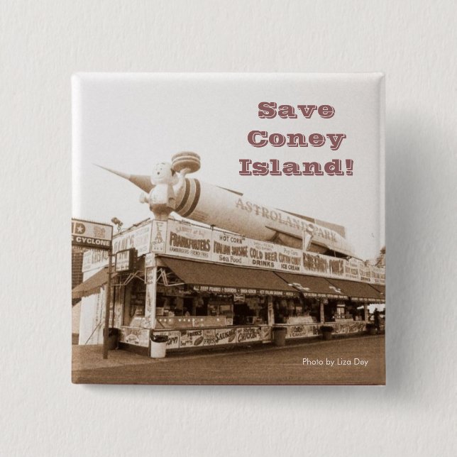 Rädda Coney Island! Fyrkantig knapp (Sepia) (Framsida)