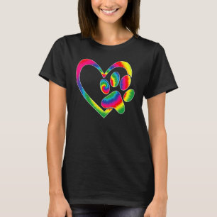 Rädda djuren Hund Cat Tass Heart Print Tie Dye Hun T Shirt