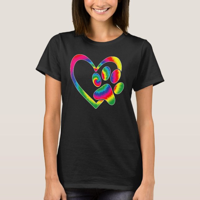 Rädda djuren Hund Cat Tass Heart Print Tie Dye Hun T Shirt (Framsida)