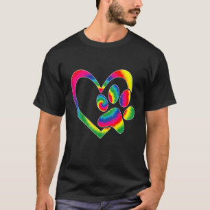 Rädda djuren Hund Cat Tass Heart Print Tie Dye Hun T Shirt
