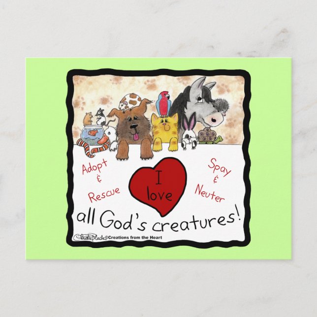 Rädda djuren-I kärlek Alla Guds skapelser Vykort (Framsida)