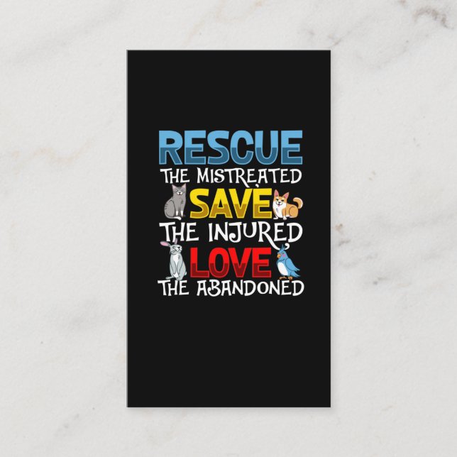Rädda djuren Support Cute Cat Rabbit Hund Bird Visitkort (Framsida)