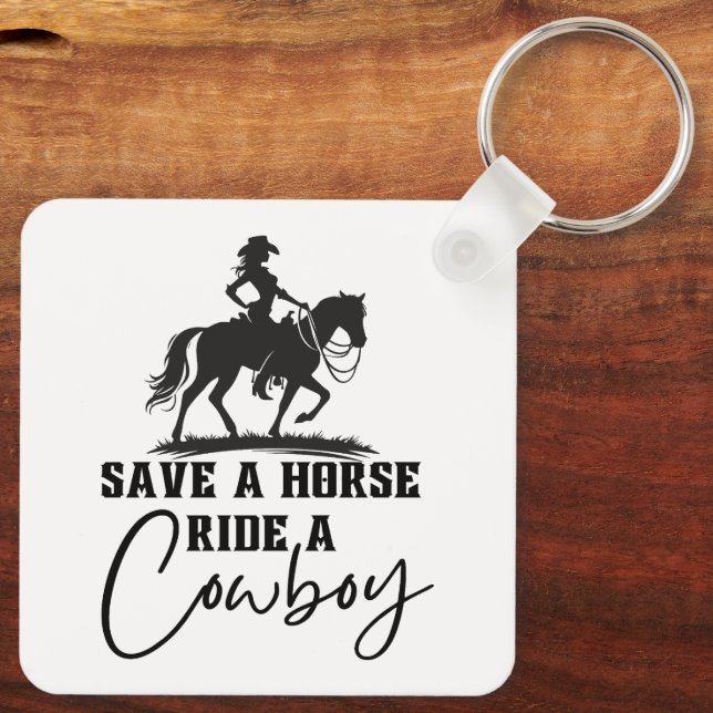 Rädda en häst Rid en cowboy Nyckelring (Baksida)