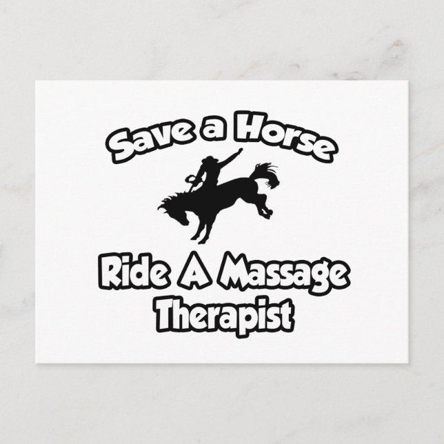 Rädda en häst, rid en massageterapist vykort (Framsida)