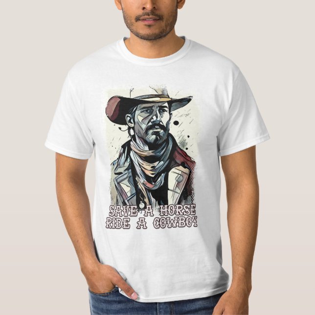 Rädda en häst Ride a Cowboy Funny Western Ord T Shirt (Framsida)