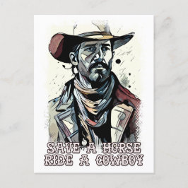 Rädda en häst Ride a Cowboy Funny Western Ord Vykort