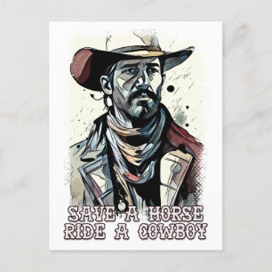 Rädda en häst Ride a Cowboy Funny Western Ord Vykort