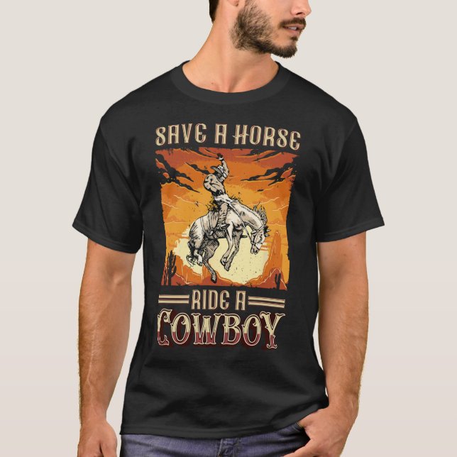Rädda en häst Ride A CowboyWestern Rodeo Horseck R T Shirt (Framsida)