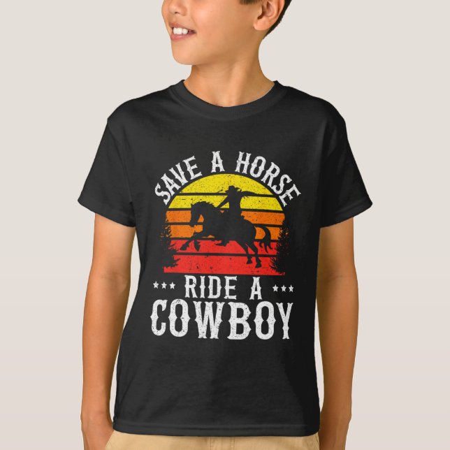 Rädda en häst Ride A CowboyWestern Rodeo Horseck R T Shirt (Framsida)