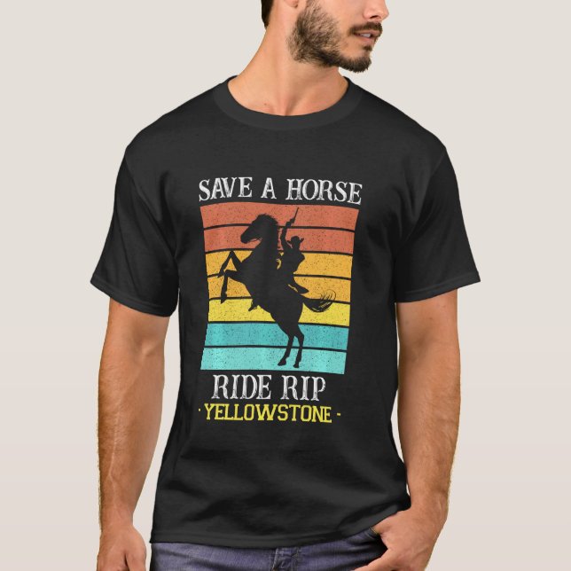 Rädda en häst Ride Rip Yellowstone Montana Funny T Shirt (Framsida)