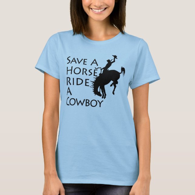 Rädda en hästritt en Cowboy T Shirt (Framsida)