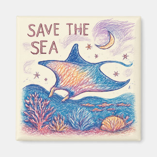 Rädda havet - Färgpenna Ocean konst Magnet