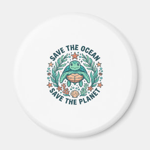 Rädda Havet Havssköldpadda Vintage Gravyr T-Shirt_ Magnet