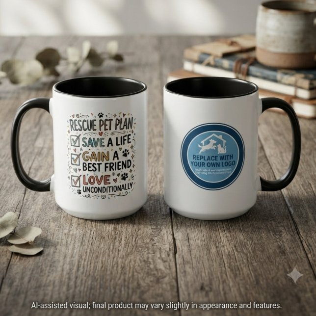 Rädda Husdjur Plan Checklista och Logo Mugg (Inspirational pet rescue mugs for advocates and volunteers, perfect for daily motivation.)