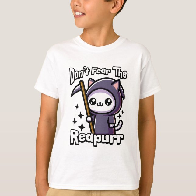 Rädda inte reapurren! Cute Grim Reaper Cat Pun T Shirt (Framsida)
