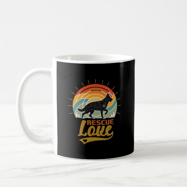 Rädda Kärlek Hund Retro Solnedgång Träd Kaffemugg (Vänster)