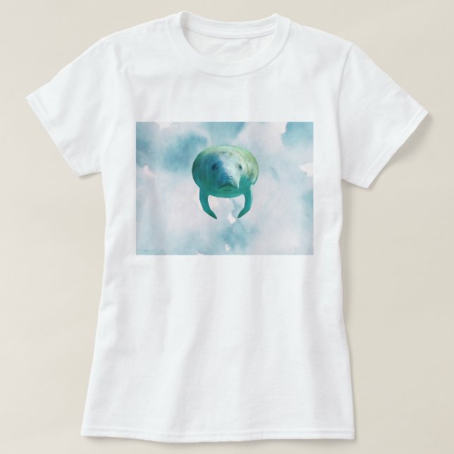 Rädda Manater Manatee Akvarell Konst T Shirt (Design framsida)