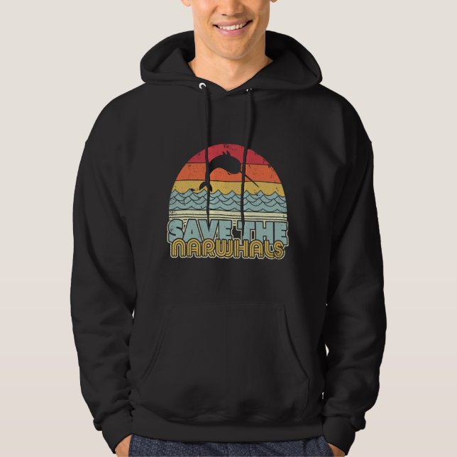 Rädda Narvalarna . Retro Stil Narval Hoodie (Framsida)