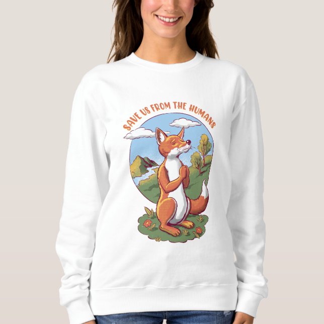 Rädda oss från människorna – Bönande rävdesign T Shirt (Framsida)