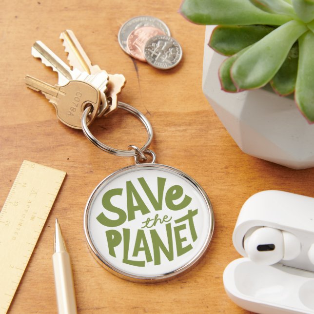 Rädda Planeten Ekologisk Design Rund Silverfärgad Nyckelring (Skrivbord)