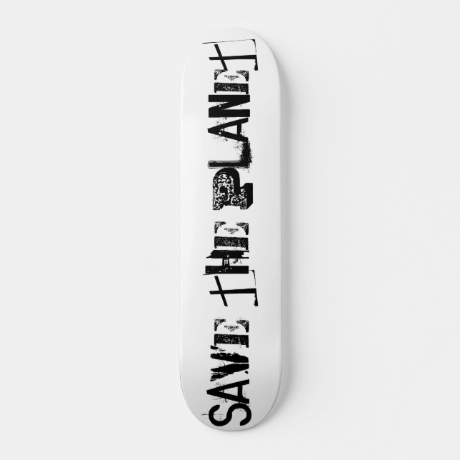 Rädda planeten, lustigt svart typografi skateboard bräda 19,5 cm (Framsida)