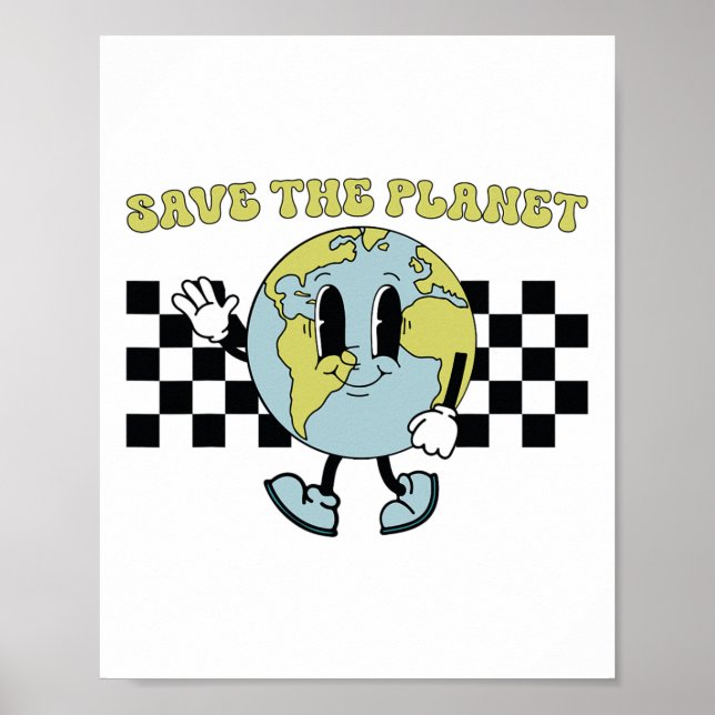 Rädda planeten miljödagsområdets retro Groovy Poster (Framsidan)