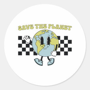 Rädda planeten miljödagsområdets retro Groovy Runt Klistermärke