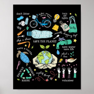 Rädda planeten Reducera reuse Återvinna Earth Day Poster
