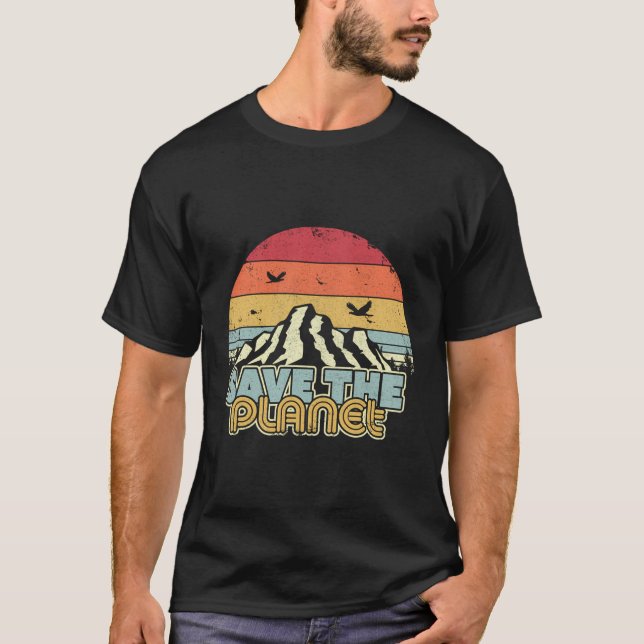 Rädda planeten Retro-klimatförändring T Shirt (Framsida)