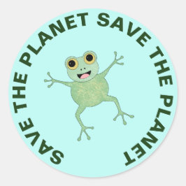 Rädda planeten Stickers Cute Frog Runt Klistermärke