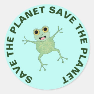 Rädda planeten Stickers Cute Frog Runt Klistermärke