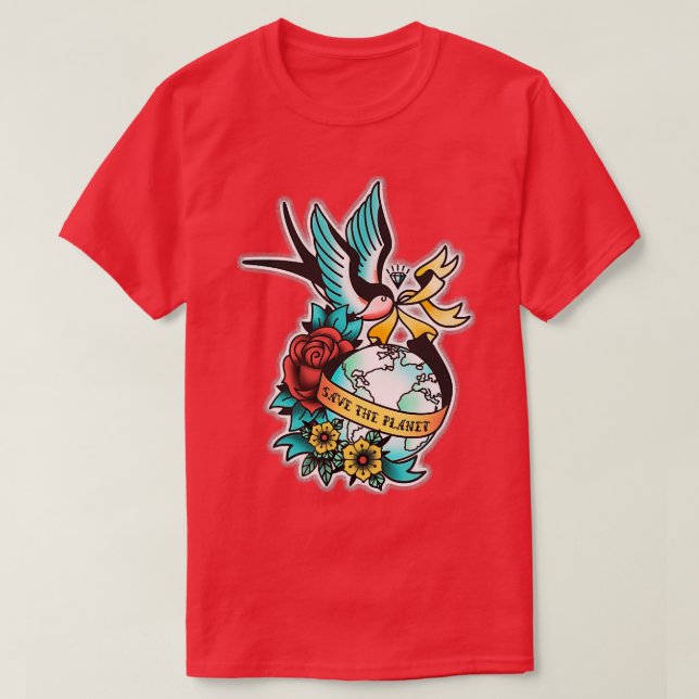 Rädda planeten Tattoo Earth Day T Shirt (Design framsida)
