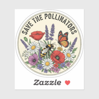 Rädda pollinatören med bin, fjärilar & blommor klistermärken
