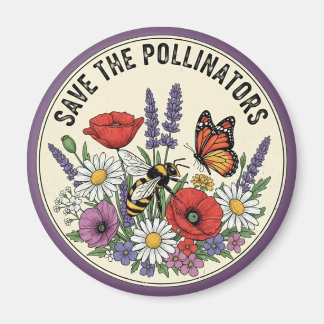 Rädda pollinatören med bin, fjärilar & blommor magnet