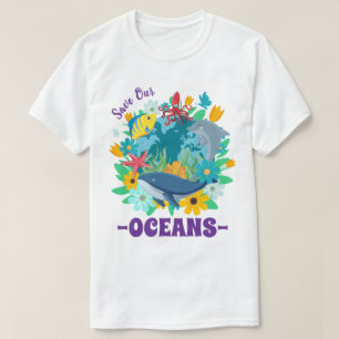Rädda våra hav Blomma Val Färgrik Design Jord T Shirt