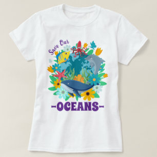 Rädda våra hav Blomma Val Färgrik Design Jord T Shirt