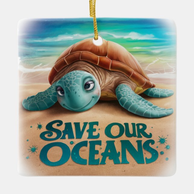 Rädda våra hav Ocean- och marin bevarande Julgransprydnad Keramik (Framsida)