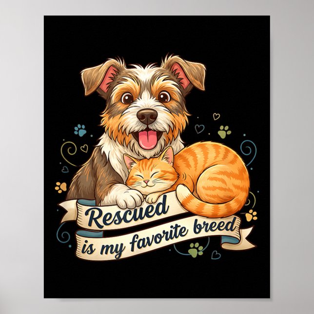 Räddad är min favoritras Hund Katt Husdjur Adoptio Poster (Framsidan)