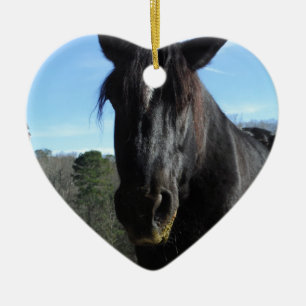 Räddad Black Draft Horse Julgransprydnad Keramik