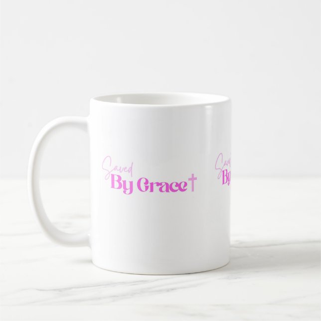 Räddad Genom Nåde Rosa Bibelvers Kristet Mugg  (Vänster)