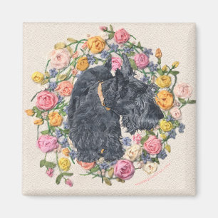 Räddade Scottie Bonnie på blommig bakgrund Magnet