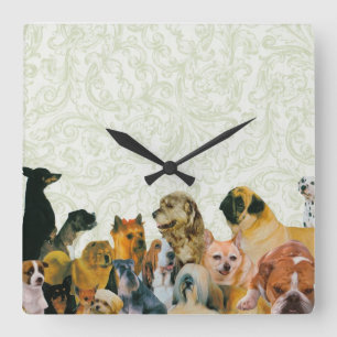 RaddahundCollage Fyrkantig Klocka